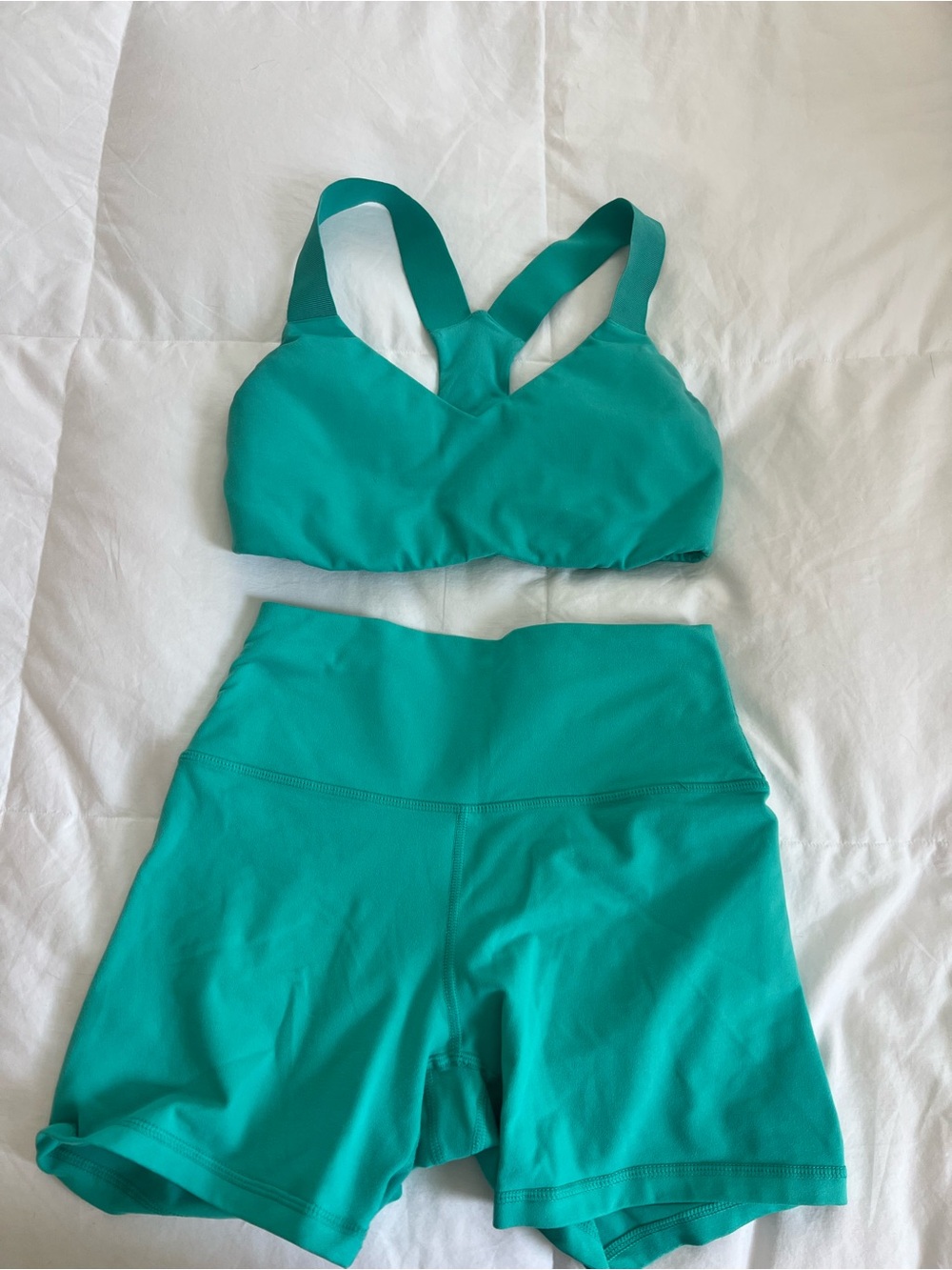 aerie Teal Sports Bra and High-Waist Shorts Set